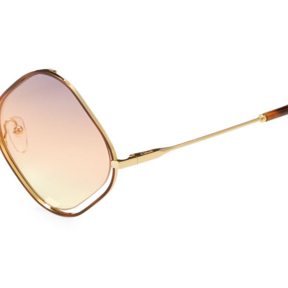 NEW CHLOÉ 57MM Diamond Shape Gold Frame Grey Brown Multi Gradient Sunglasses - Picture 4 of 5